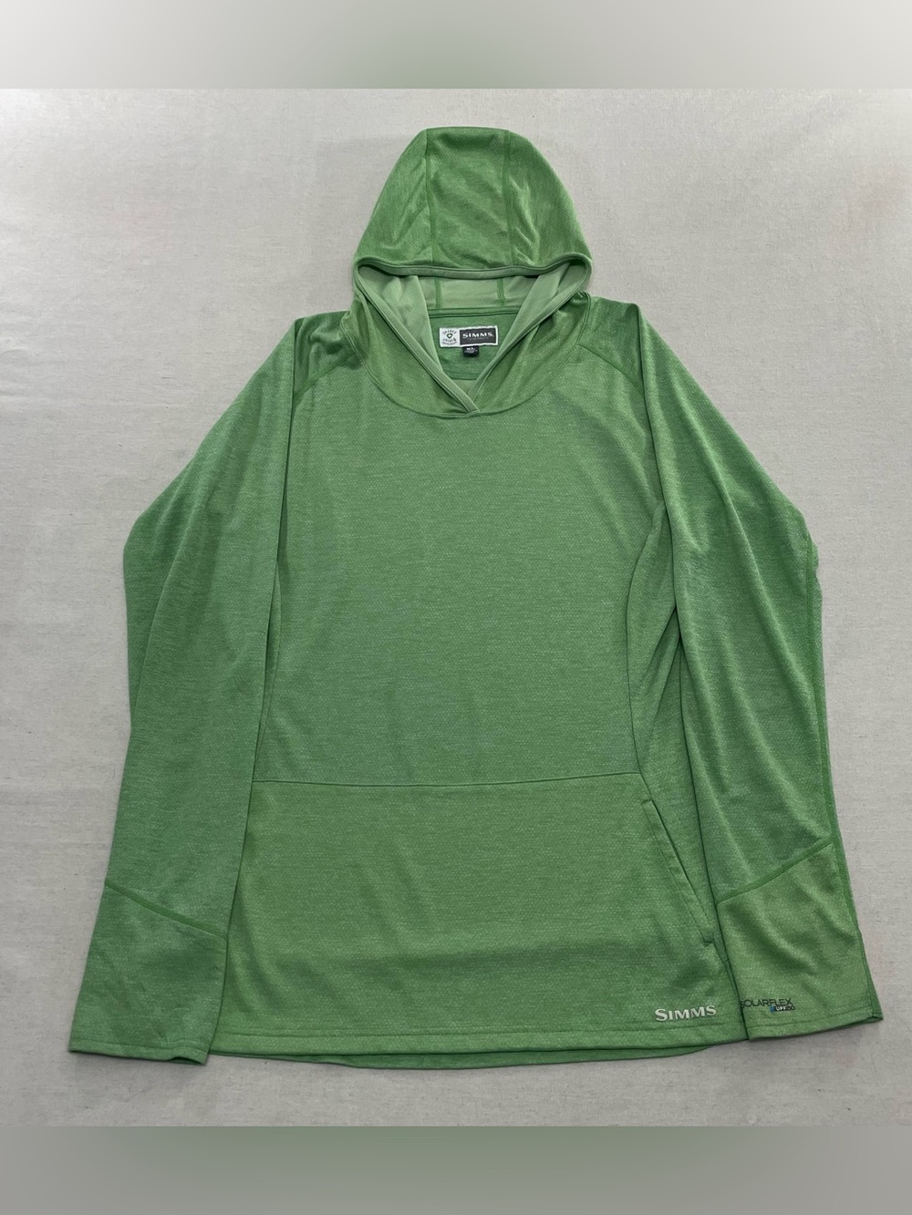 Simms Fishing Green Hoodie Solarflex UPF 50 Insect Shield Shirt Womens Size XL